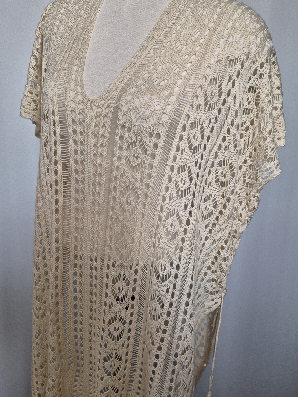 Women’s Crochet Swim Cover-Up Kaftan in Cream